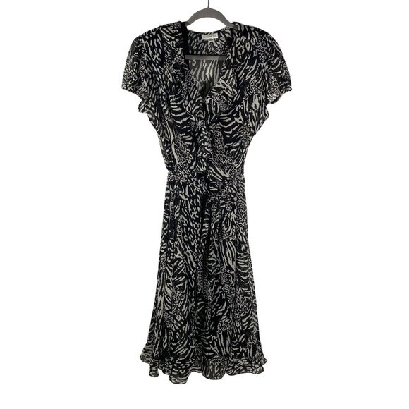 Vintage 90’s Fashion Bug Black & White Animal Print semi sheer ruffle Dress 16 - Picture 2 of 11